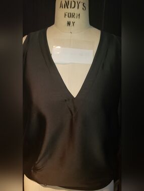 Helmut Lang Black  100% Silk V Neck Ruching Tank Top